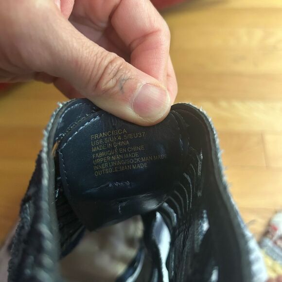 SHOEDAZZLE, Blue denim cutout 5” strappy platform Heel sandals, SZ 6.5 - Picture 9 of 16